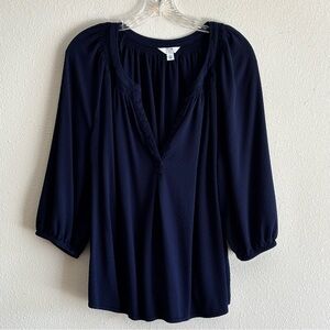 Crown & Ivy Women's Deep Navy Blouse 3/4 Sleeve SZ 1X